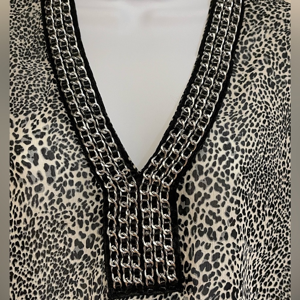 Cache Black/White/Gray Leopard Print Top Size M W… - image 2